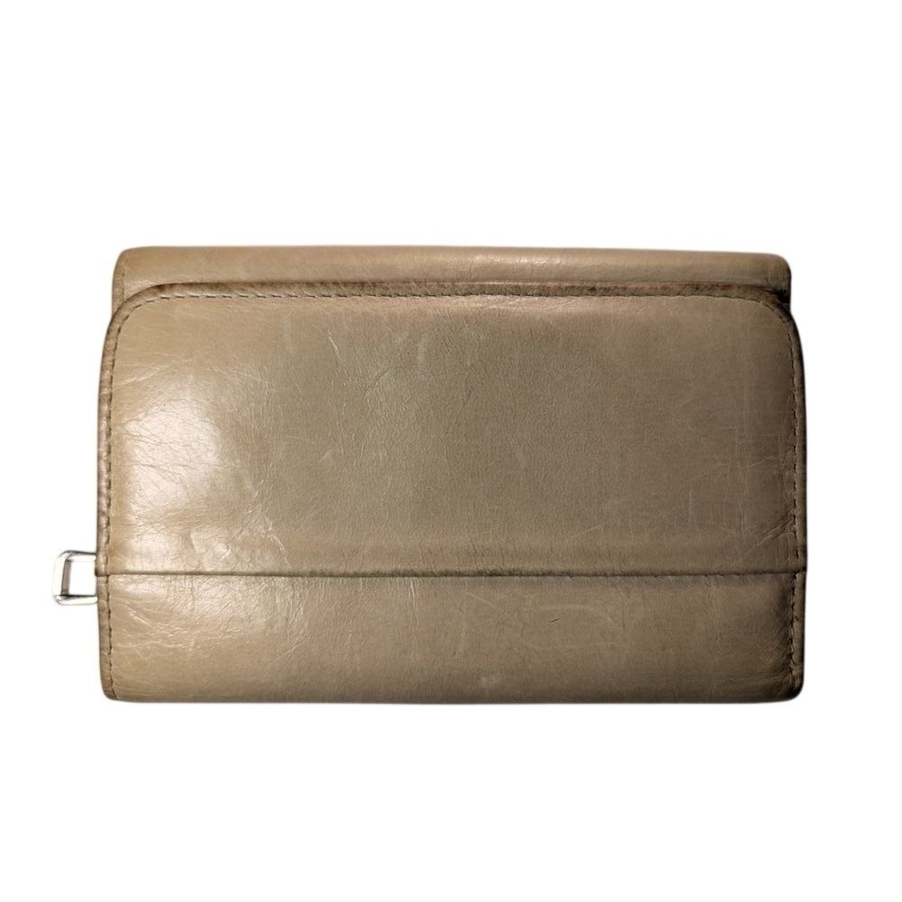 Hobo International Tri-Fold Wallet Tan Leather Floral Interior Snap Closure